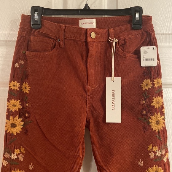Free People Driftwood Falling Sunflower Farrah Embroidered Cord Flare Jeans - Picture 8 of 10